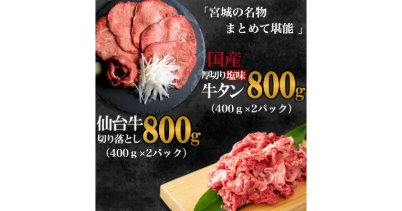 【ふるさと納税】【お肉の宮城県堪能セット】国産牛タン塩味・仙台牛切り落とし　各800g【配送不可地域：離島】【1463095】