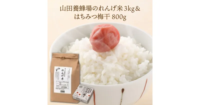 【ふるさと納税】山田養蜂場の鏡野町産れんげ米＆はちみつ梅干（21876）こめ コメ 3kg 岡山県 鏡野町産 はちみつ梅 塩分約8% 800g 紀州南高梅使用 梅干し うめ ウメ