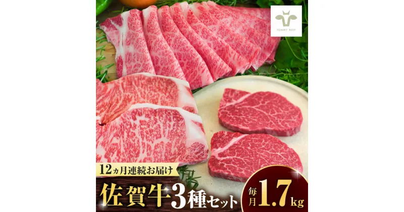 【ふるさと納税】【レビューキャンペーン実施中】【全12回定期便】佐賀牛 すき焼き用とサーロインステーキとヒレステーキ食べ比べ 計20.4kg / ブランド牛 和牛 黒毛和牛 小分け / 佐賀県 / 有限会社佐賀セントラル牧場[41ASAA277]