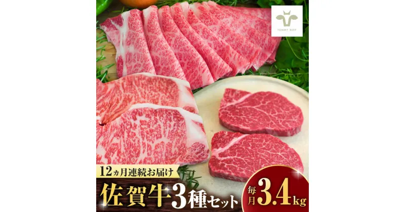 【ふるさと納税】【レビューキャンペーン実施中】【全12回定期便】佐賀牛 すき焼き用とサーロインステーキとヒレステーキ食べ比べ 計40.8kg / ブランド牛 定期便 佐賀牛 すき焼き すきやき サーロイン ヒレ ステーキ / 佐賀県 / 有限会社佐賀セントラル牧場 [41ASAA283]