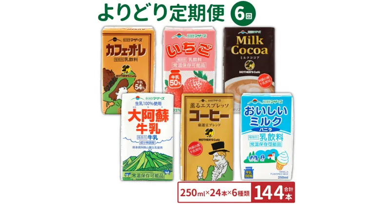 【ふるさと納税】【6ヶ月定期便】らくのうマザーズ よりどり定期便 250ml×24本×6回 6種類 カフェオレ いちご ミルクココア 大阿蘇牛乳 コーヒー おいしいミルクバニラ 乳飲料 乳性飲料 ドリンク 飲み物 飲料 セット 常温保存可能 ロングライフ 九州 熊本県 送料無料