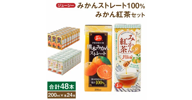 【ふるさと納税】ジューシープレミアム 熊本 みかんストレート100％ みかん紅茶 セット 200ml×各24本 合計48本 9.6L みかんジュース 蜜柑ジュース ミカンジュース オレンジジュース オレンジティー お茶 柑橘 果汁 紙パック 飲み比べ 国産 九州 熊本県 送料無料