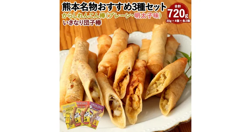 【ふるさと納税】熊本名物おすすめセット! からしれんこん棒 (プレーン・明太子味） いきなり団子棒 3種類 セット 計720g (30g×4個)×各2箱 熊本名産 辛子れんこん スティック状 れんこん 蓮根 辛子蓮根 惣菜 お試しセット 九州 熊本県 冷凍 送料無料