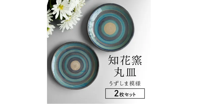 【ふるさと納税】知花窯 丸皿うずしま模様 2枚セット 大皿 小皿 皿 食器 陶器 日本製 沖縄 琉球陶器 焼き物 やちむん ブルー 青 シンプル おしゃれ かわいい