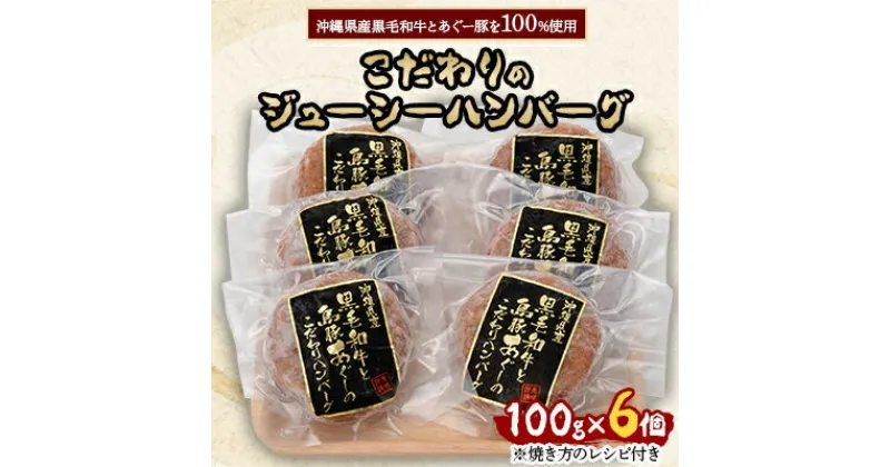 【ふるさと納税】沖縄県産黒毛和牛とあぐー豚を100%使用したこだわりのジューシーハンバーグ100g×6個【配送不可地域：離島】【1111276】